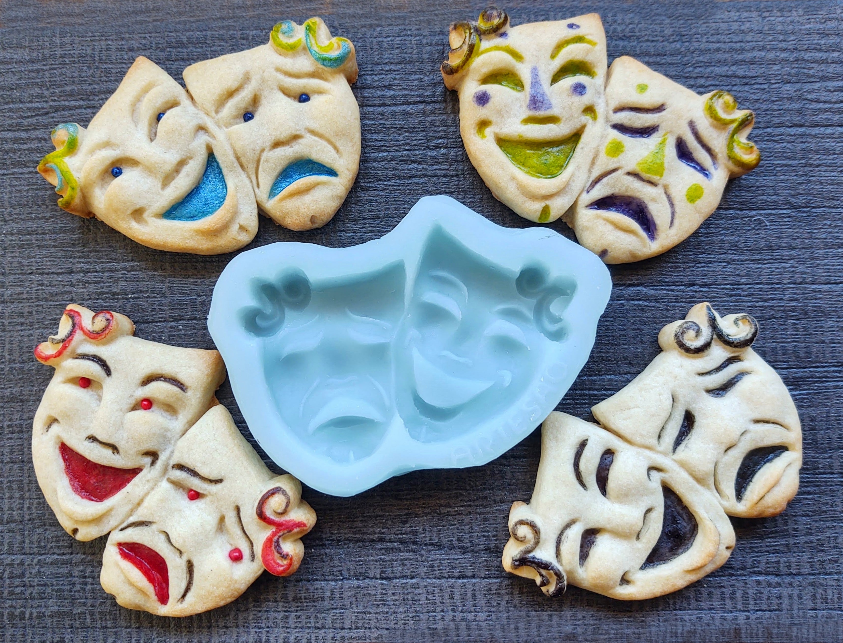 Comedy Tragedy Masks Give Back Silicone Cookie Mold